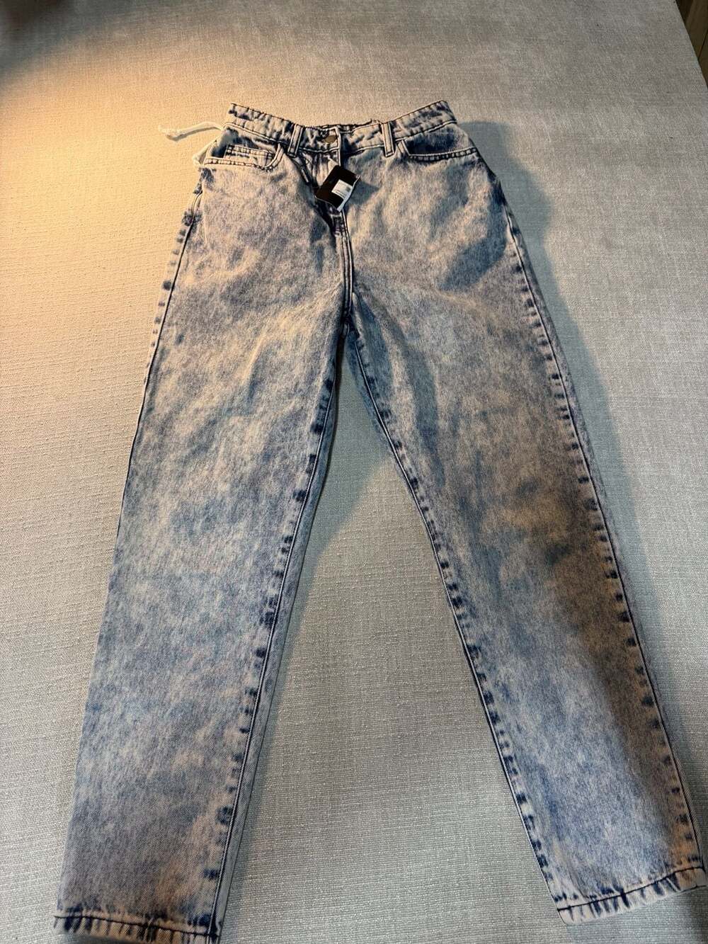 Pretty Little Thing Shape Vintage Wash Jeans Size 6 Blue Acid Wash Lace Up Back